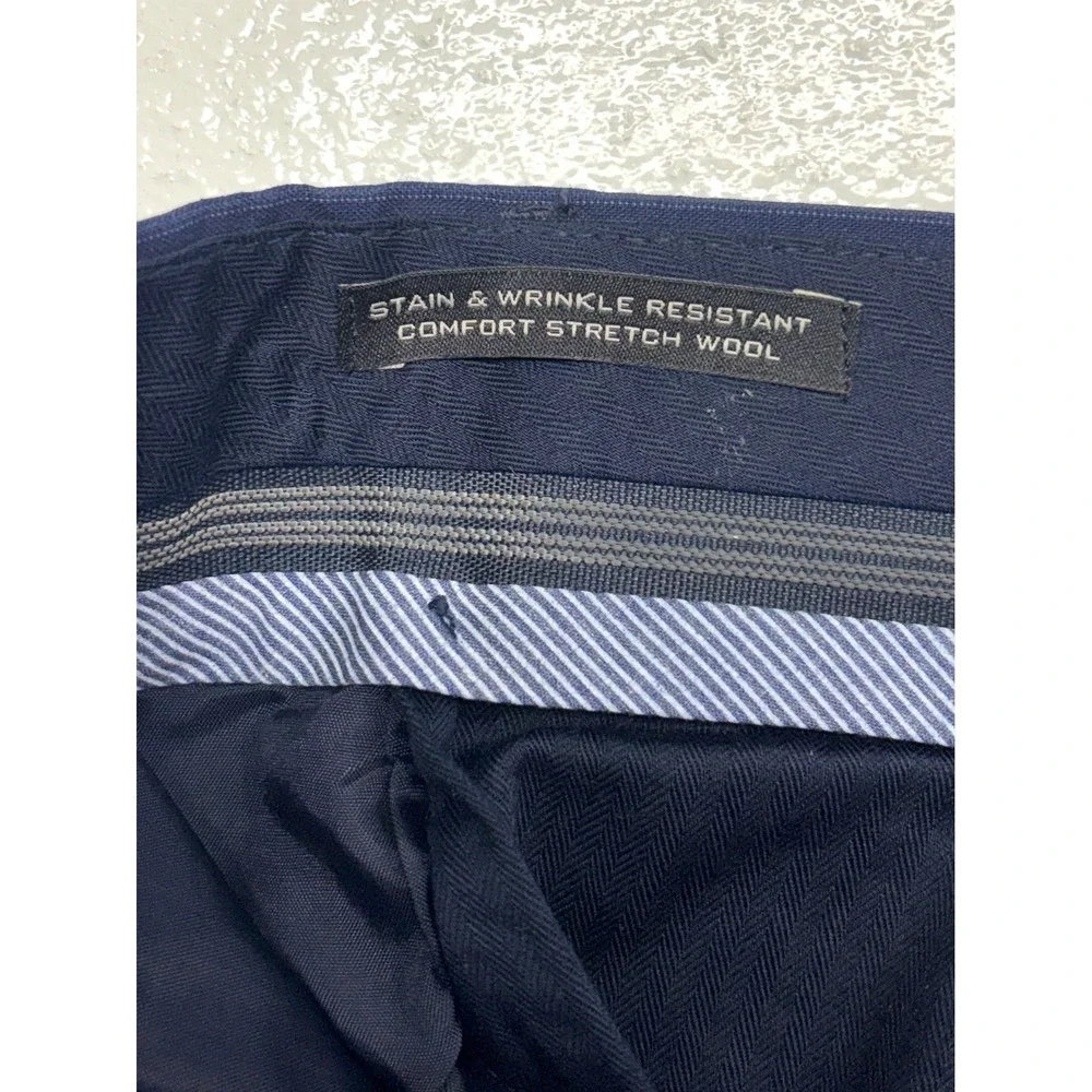 Banana Republic 35x32‎ Navy Blue Chalk Stripe Wool Dress Pants Trouser Slim Fit